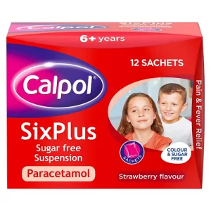 Calpol SixPlus Sugar Free Suspension Strawberry Flavour 6+ Years 12x5ml sachets